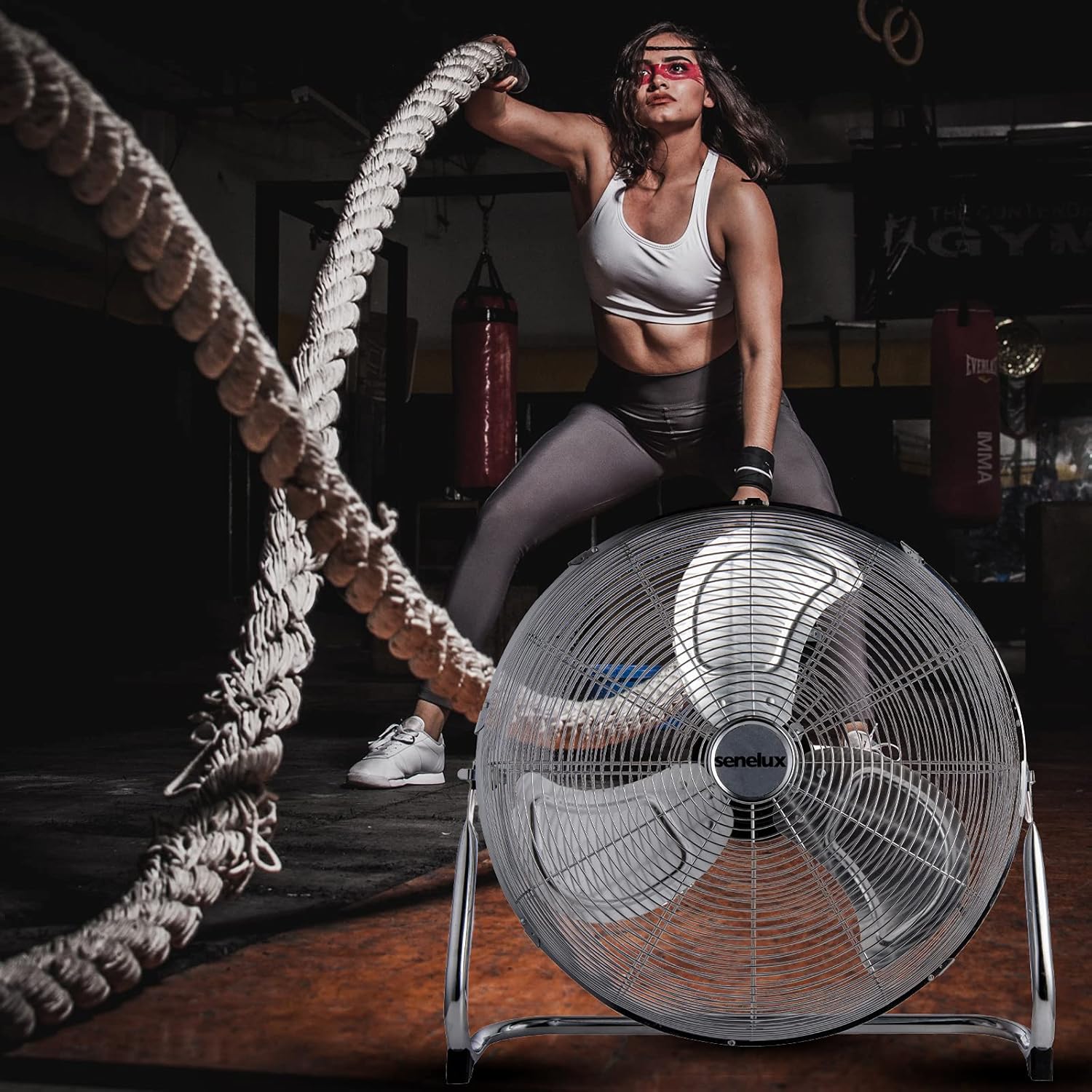 Senelux Chrome Gym Floor Fan — 3-Speed Portable Electric Cooling Fan
