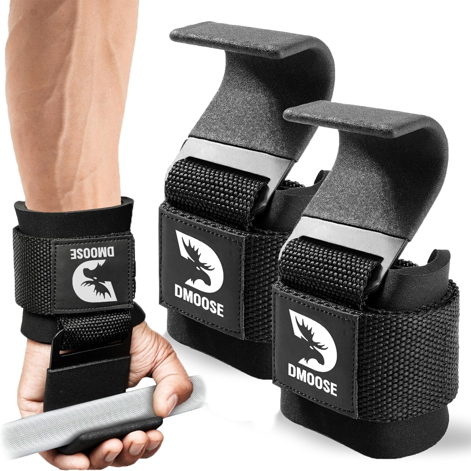 DMoose Weight Lifting Hooks (Pair) — Heavy-Duty Wrist Straps for Deadlifts