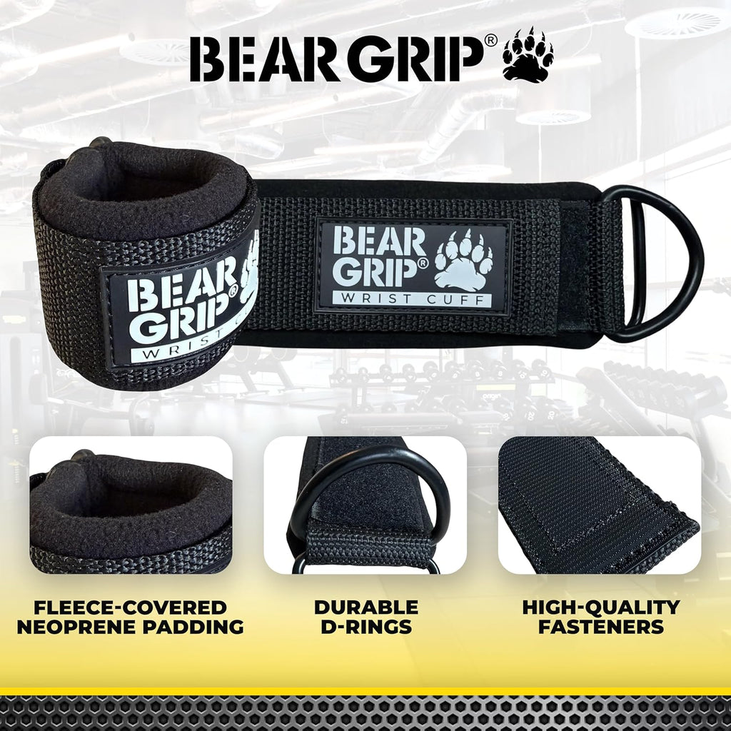 BEAR GRIP Ankle Straps for Cable Machines — Adjustable Gym Cuffs, Men & Women