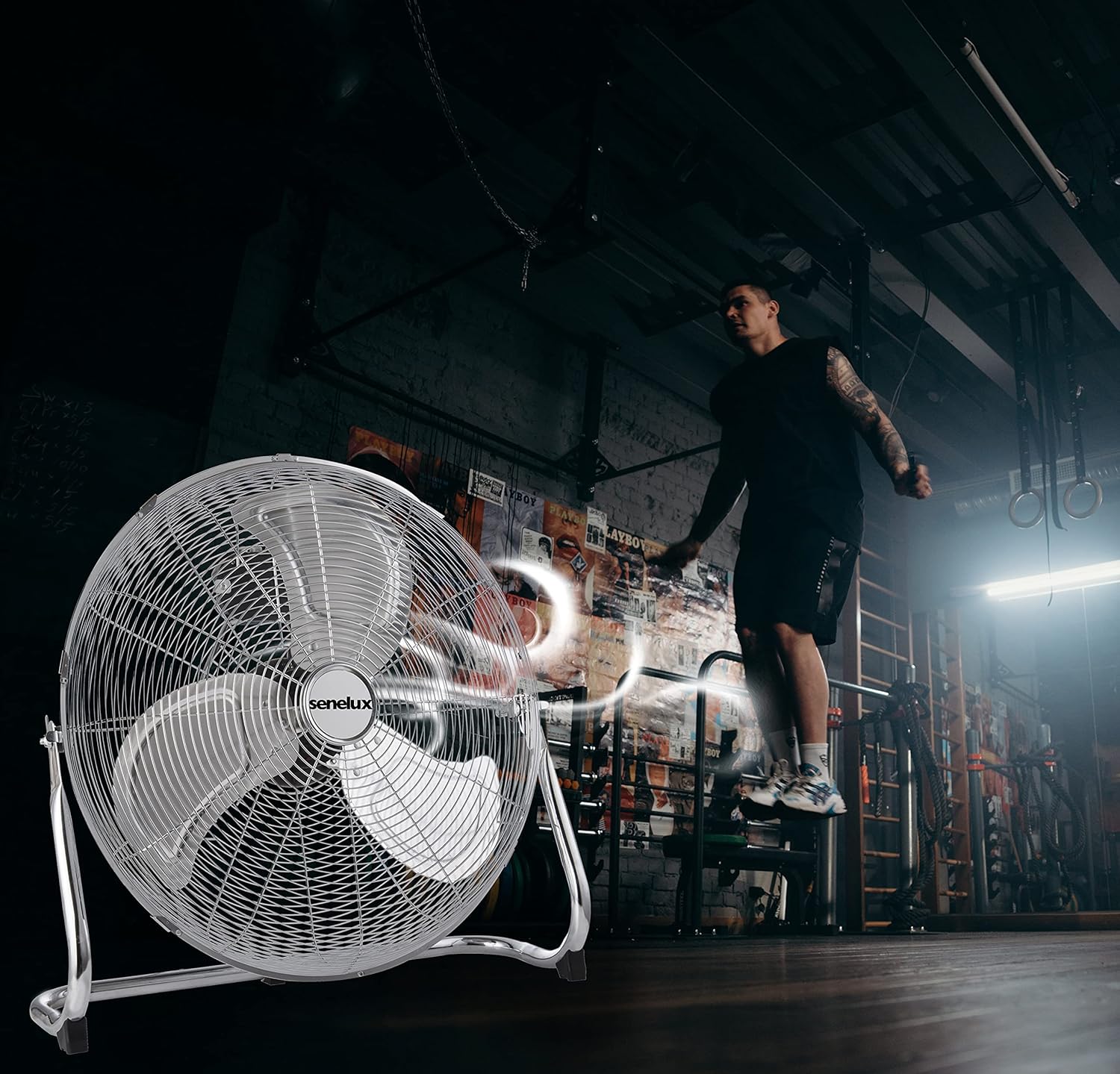 Senelux Chrome Gym Floor Fan — 3-Speed Portable Electric Cooling Fan