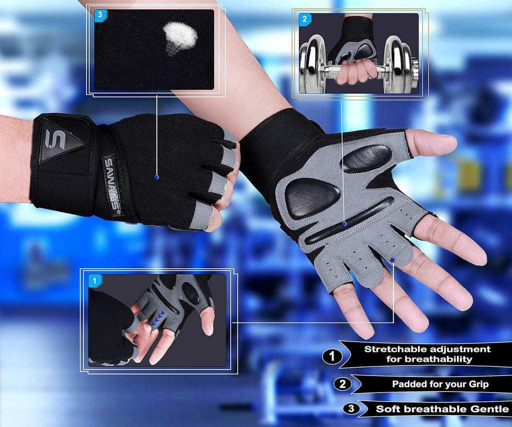 SAWANS Weight Lifting Gloves — Padded Gym Gloves with Wrist Support