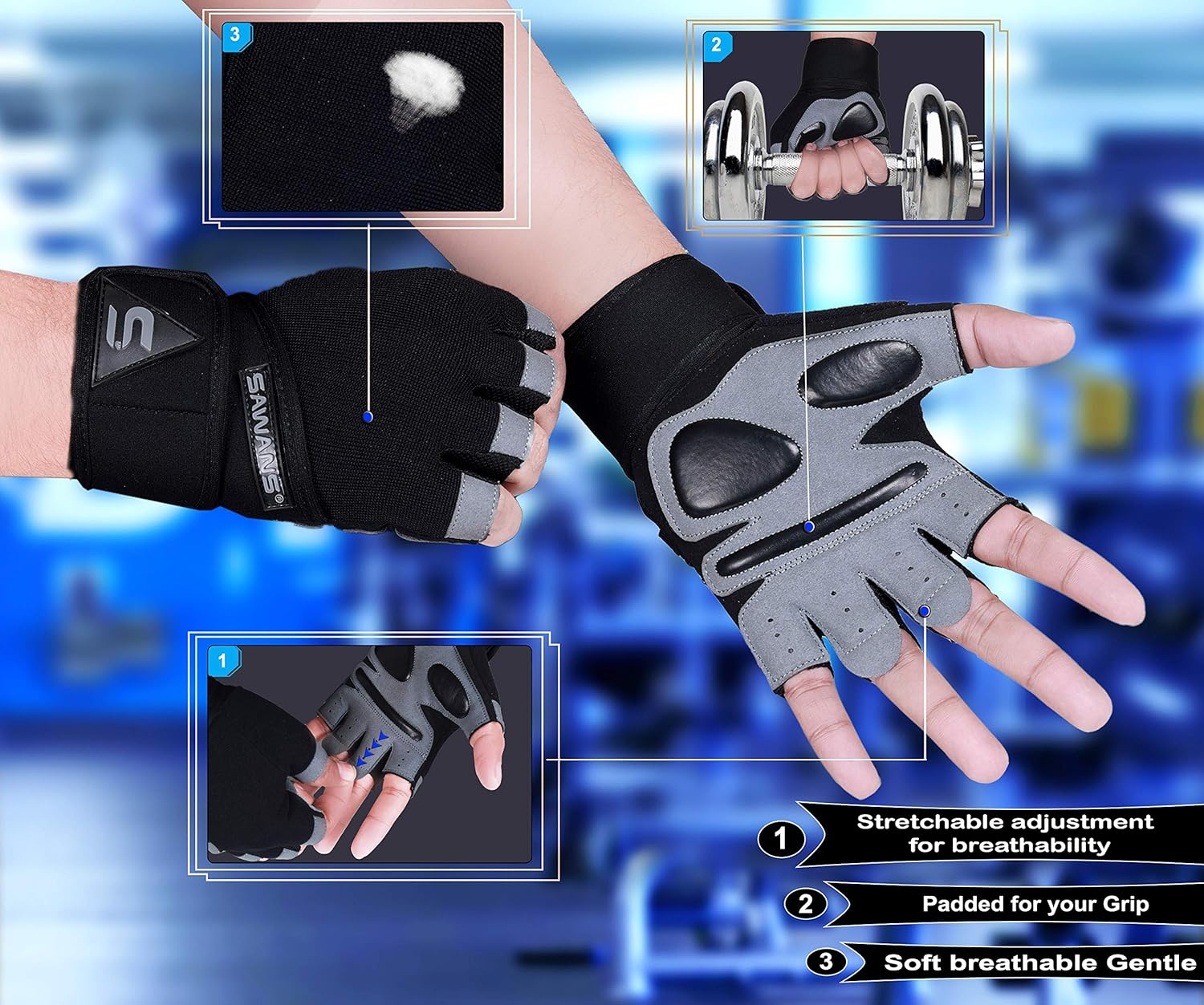 SAWANS Weight Lifting Gloves — Padded Gym Gloves with Wrist Support