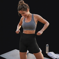 Women's High Waisted Biker Shorts on onyx background