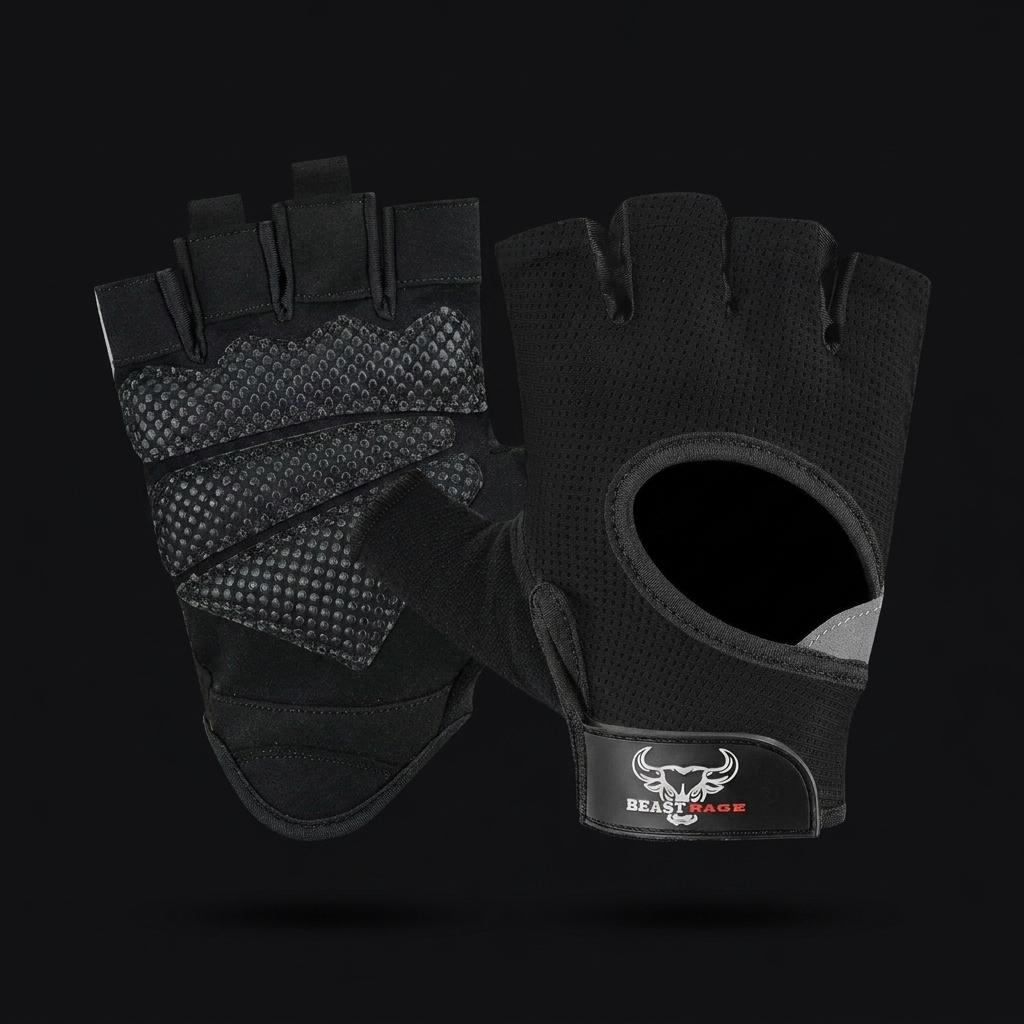 BEAST RAGE Weight Lifting Gloves on onyx background