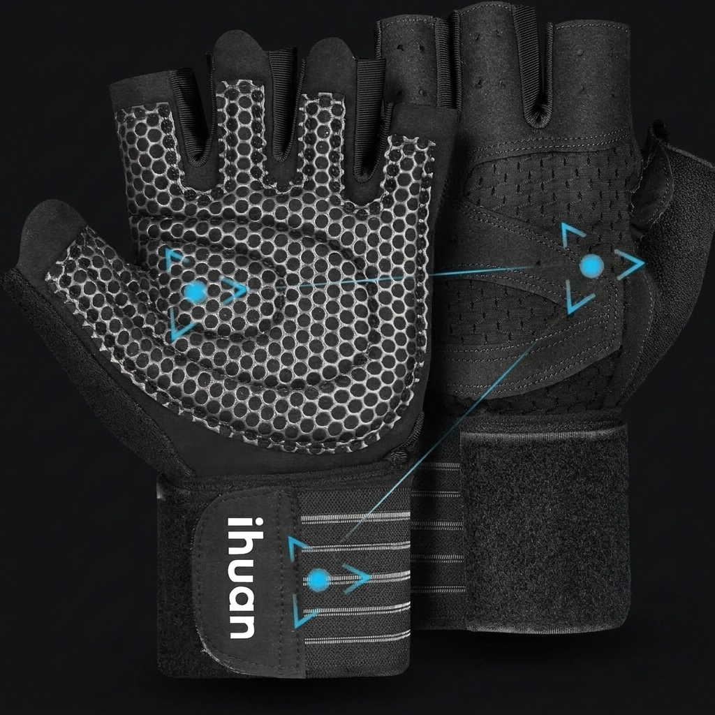 ihuan Weight Lifting Gloves with Wrist Wrap on onyx background