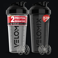 VELOMIX 2-Pack Protein Shaker Bottles on onyx background