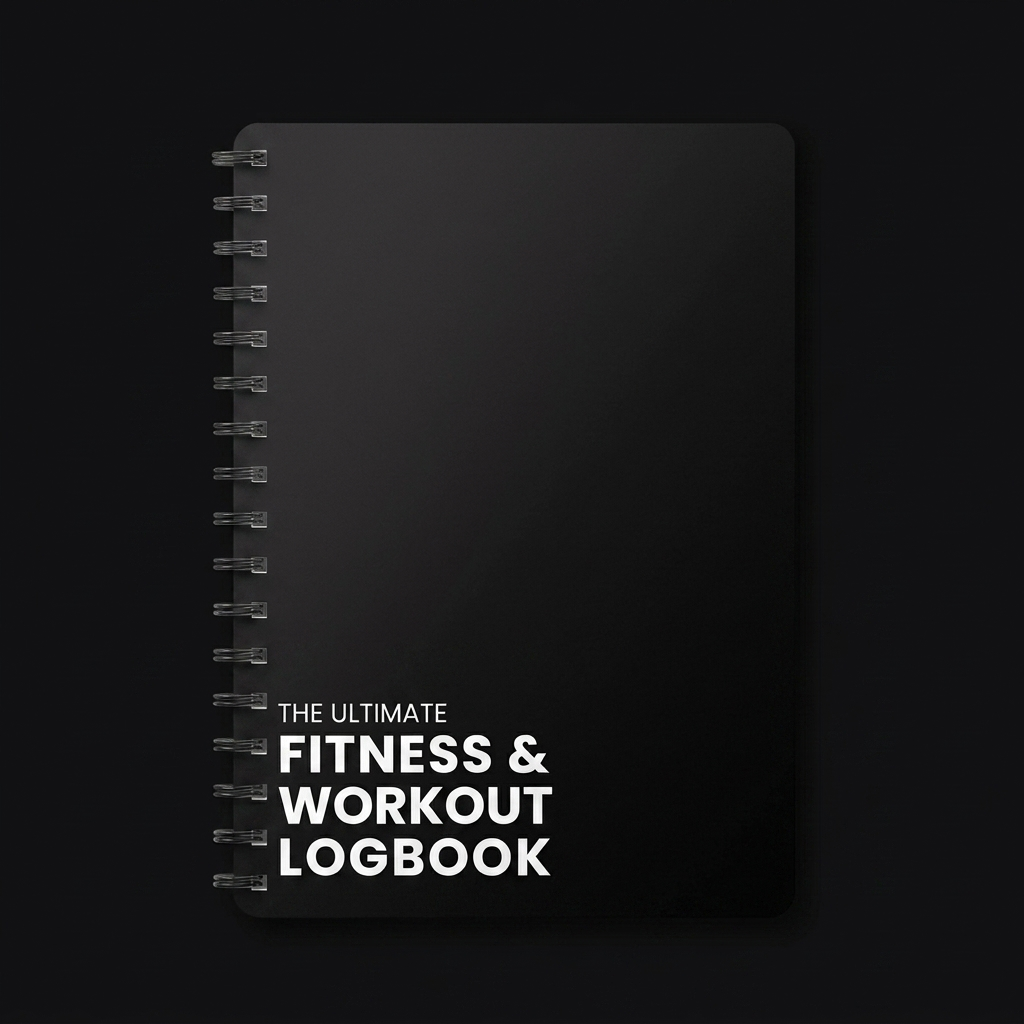 Ultimate Gym Workout Log Book on onyx background