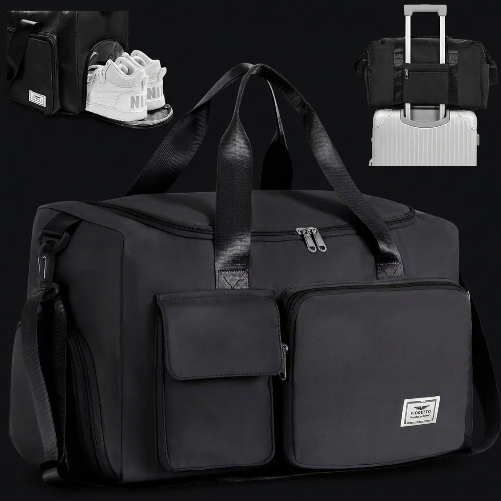 FIORETTO Sports Gym Duffle Bag on onyx background