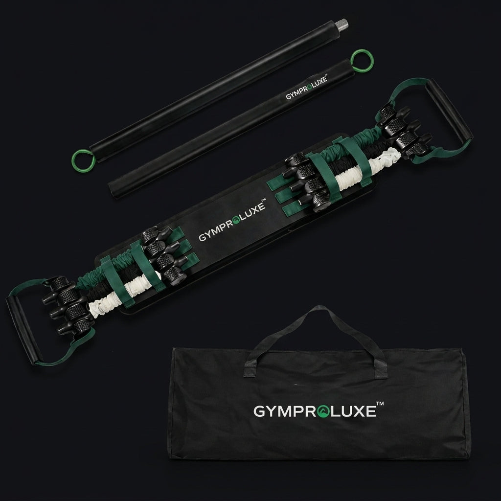 Gymproluxe Portable Resistance Band & Bar Set on onyx background