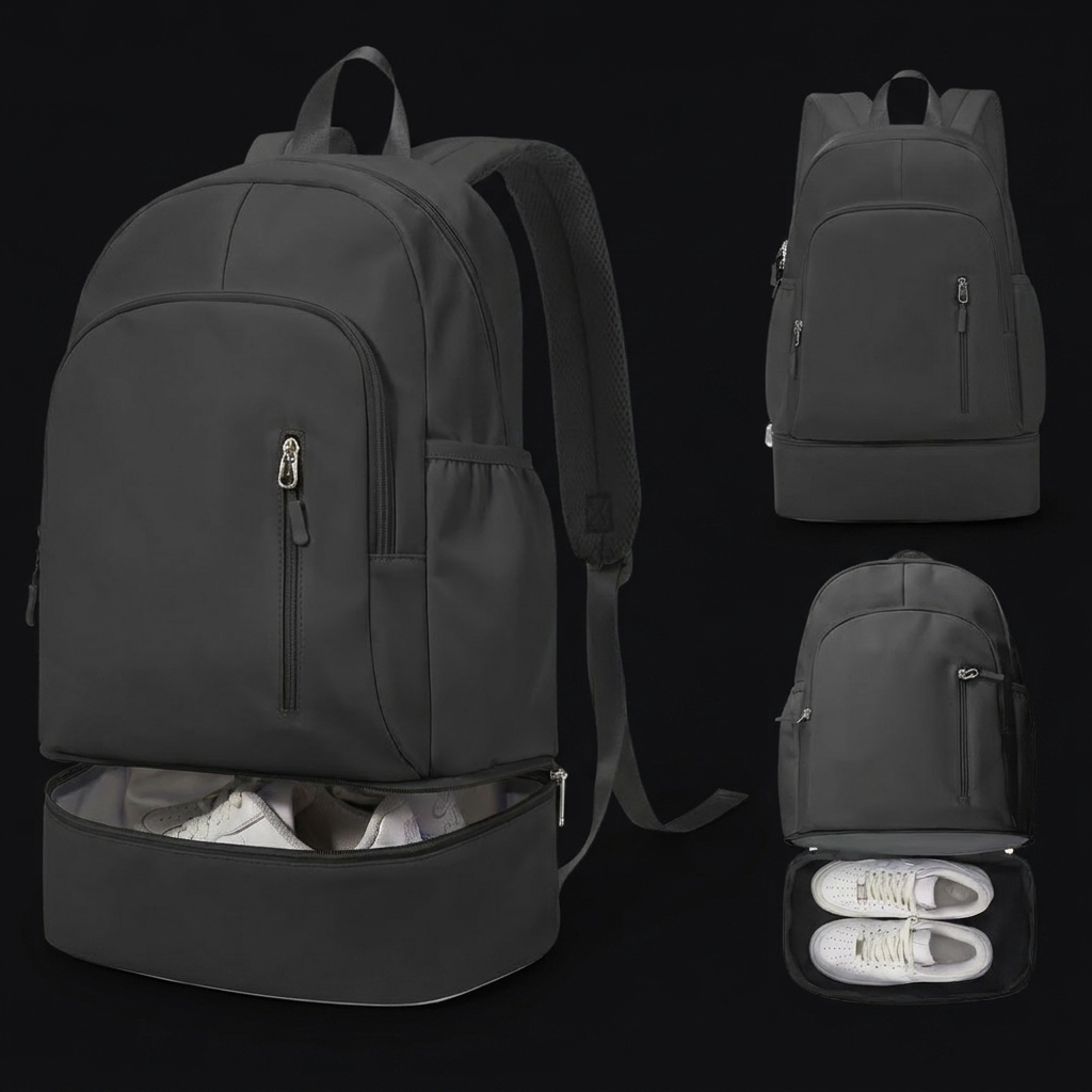 Gym Backpack with Shoe Compartment on onyx background