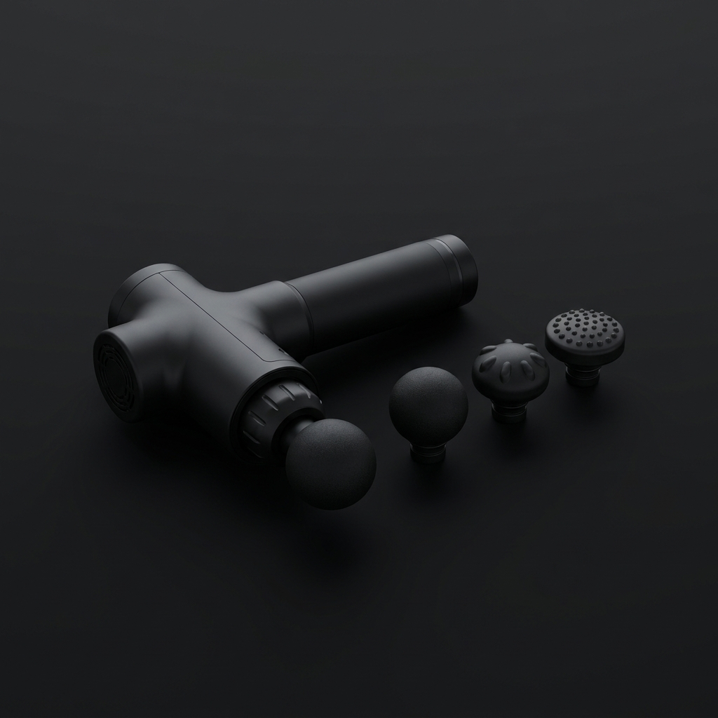 Percussion massage gun with interchangeable head attachments