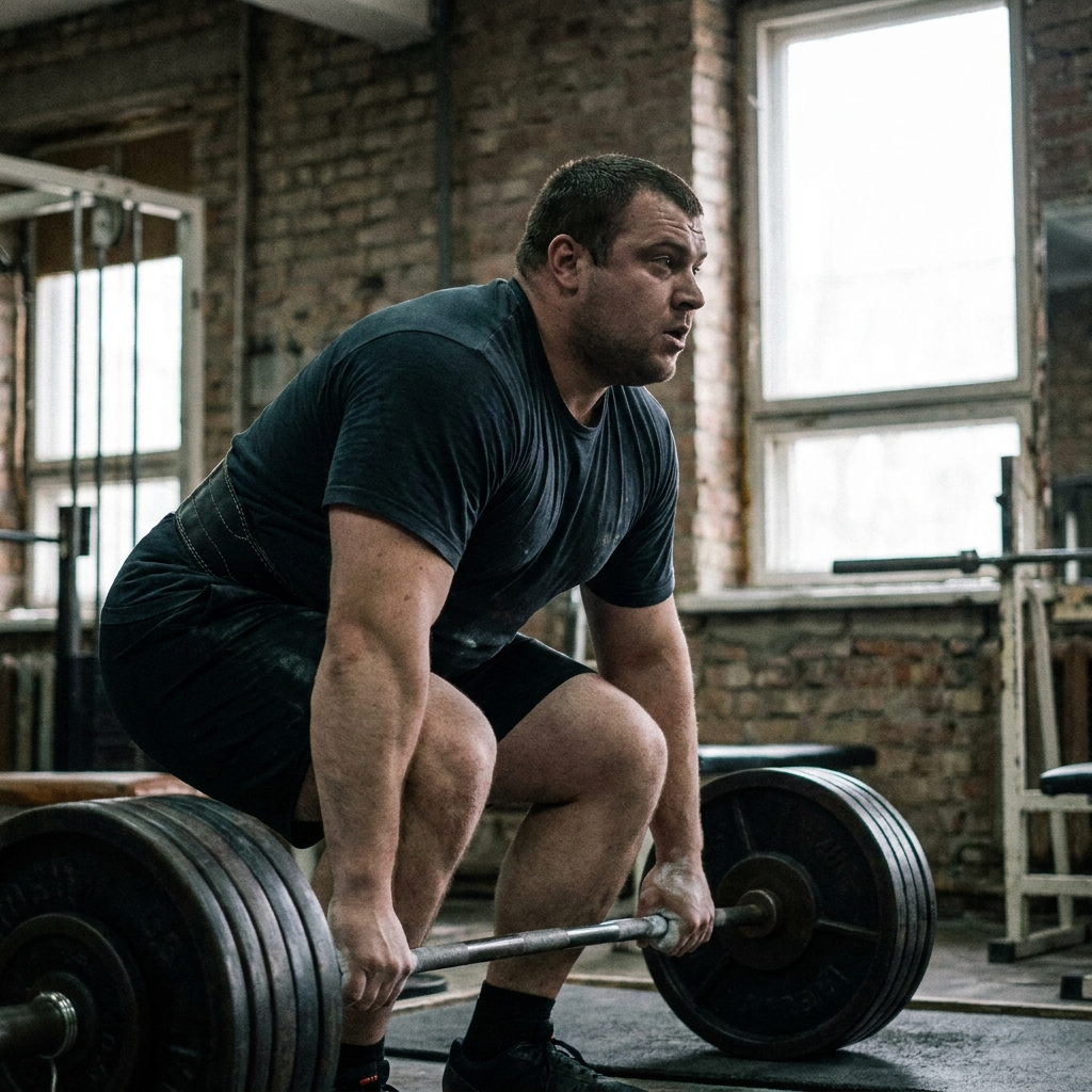 Athlete wearing lever belt for deadlift