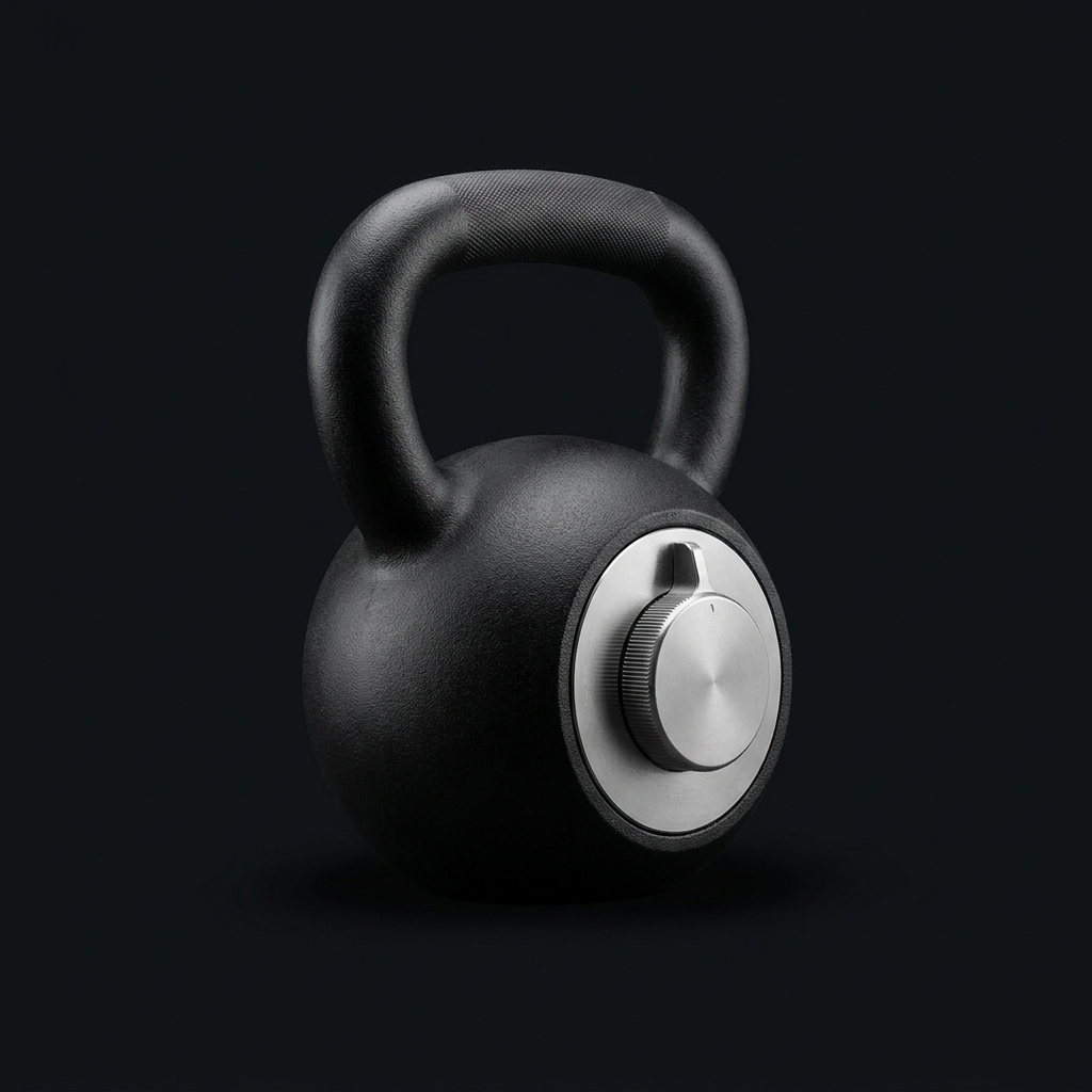Black adjustable kettlebell three-quarter angle
