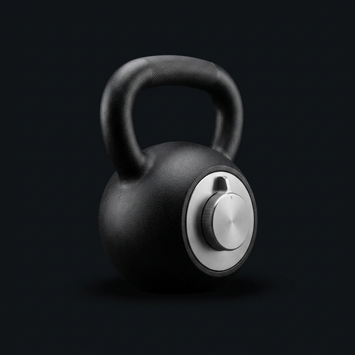 Black adjustable kettlebell three-quarter angle
