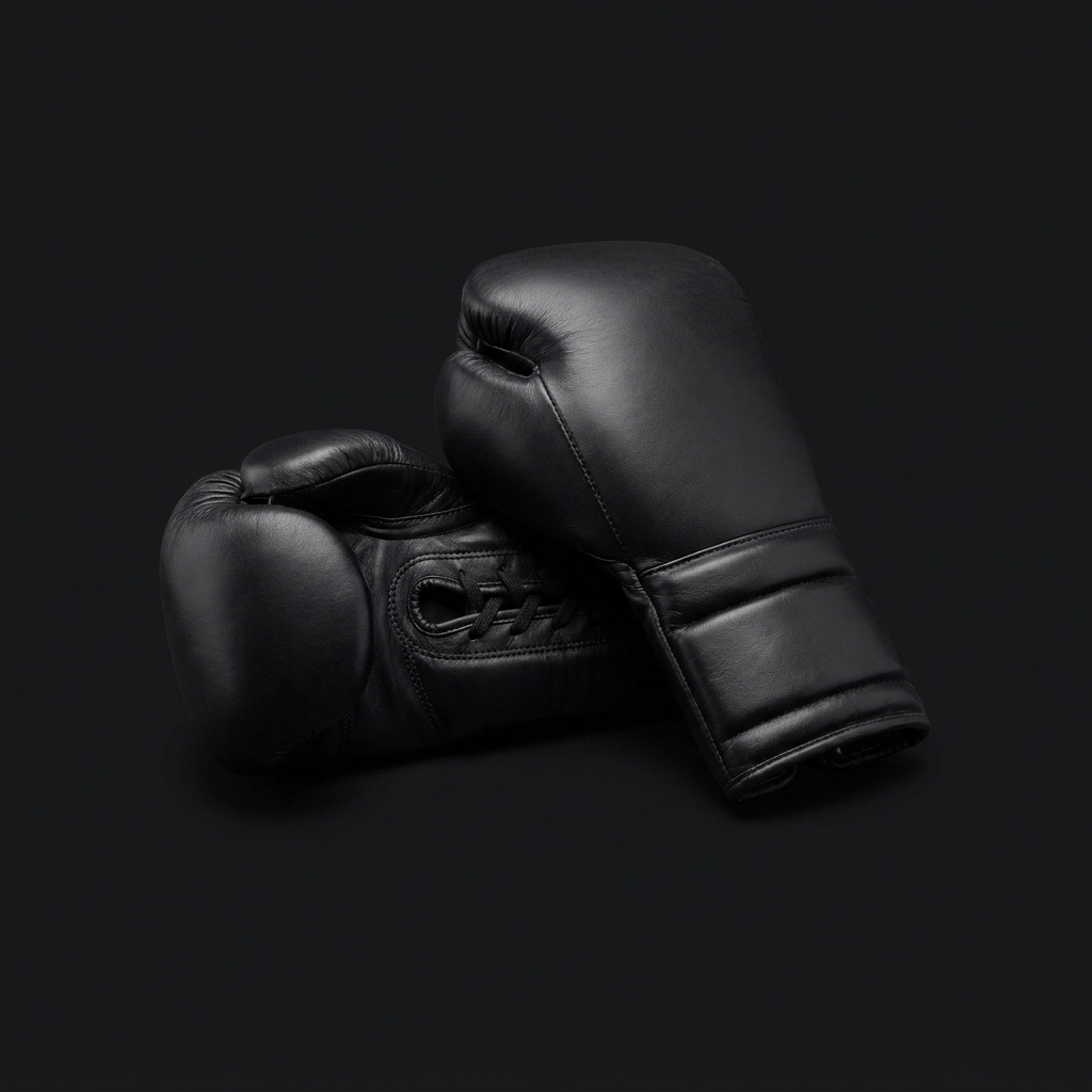 Black boxing gloves three-quarter angle