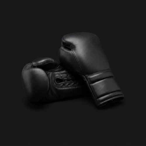 Black boxing gloves three-quarter angle