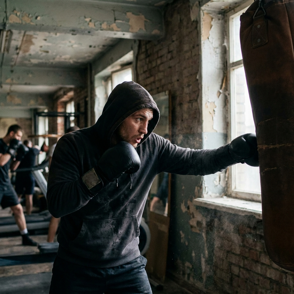 Boxer striking heavy bag with gloves