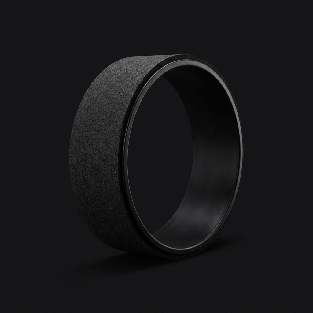 Black cork yoga wheel three-quarter angle