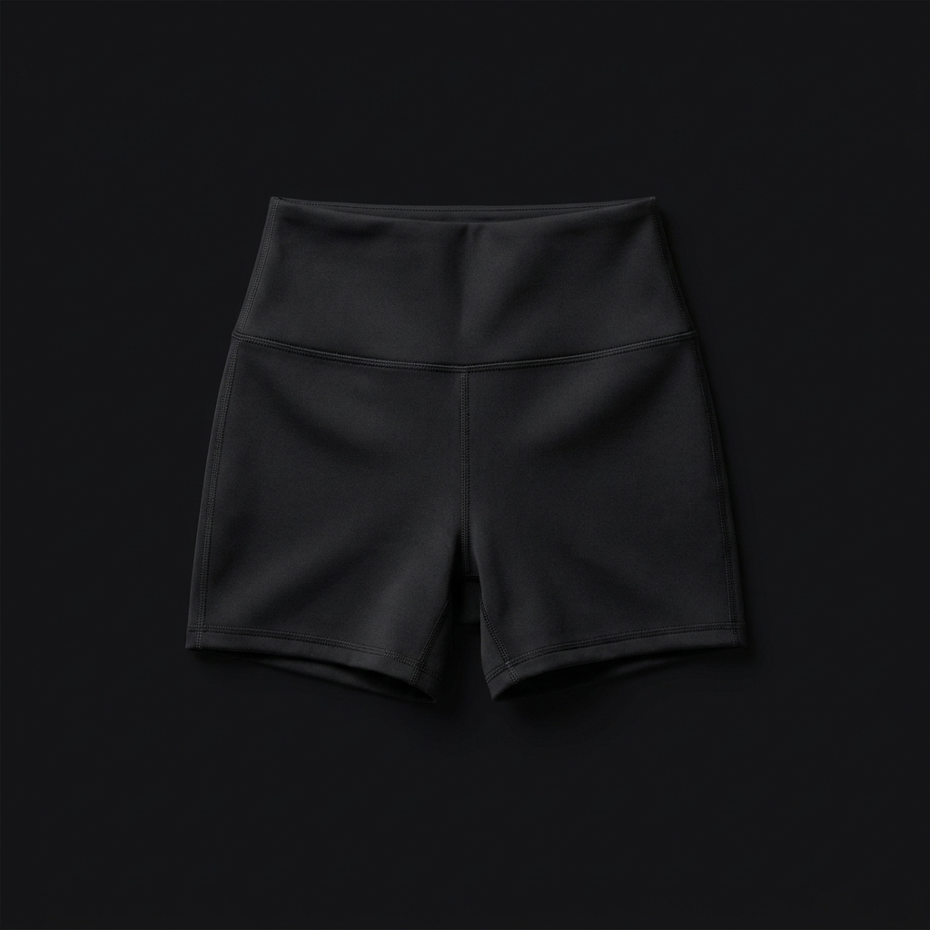 High-waisted sauna sweat shorts on onyx background