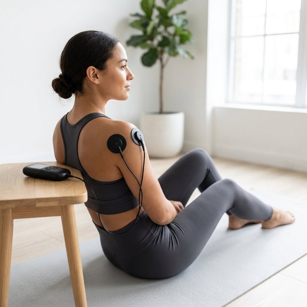 Person using the EMS muscle stimulator