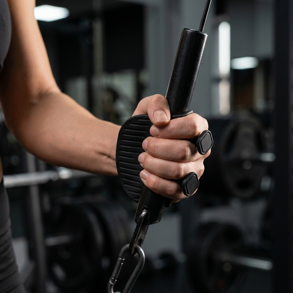 Athlete gripping a bar wearing the silicone palm grip, knobs between fingers